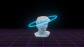 Abstract David`s bust with neon gloving light on grid background. Banner design. Retrowave, synthwave, vaporwave Royalty Free Stock Photo