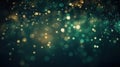 Abstract de-focused blurred bokeh background emerald green and gold. Winter background. New Year and Christmas concept