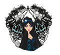 Abstract decorative banner of a beautiful female vampire