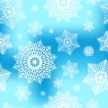 Abstract decorative blue and white christmas seamless pattern with snowflakes. Winter snowflakes background for Your design. Royalty Free Stock Photo