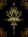 Abstract decorative element in Boho style gold on black
