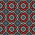 Abstract decorative geometrical seamless pattern of red, black, gray, white and teal shades Royalty Free Stock Photo