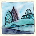 Abstract decorative landscape watercolor illustration