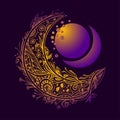 Abstract with Decorative Moon or Crescent in lilac violet gold