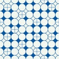 Abstract decorative pattern with circles and crosses on blue and white background. Royalty Free Stock Photo
