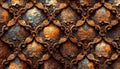 Abstract decorative rusty metal background. Artistic rusted metallic surface design. 3D illustration