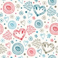 Abstract decorative seamless background with fly hearts. Endless doodle pattern Royalty Free Stock Photo