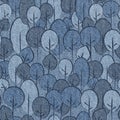 Abstract decorative trees - seamless pattern, blue jeans textile Royalty Free Stock Photo