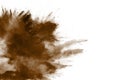Abstract deep black dust explosion on white background.