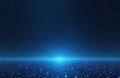 Abstract deep blue background with glowing particles and bright horizon light. Futuristic digital space texture, cosmic or Royalty Free Stock Photo