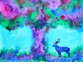 Abstract deer spiritual art in fantasy forest watercolor painting illustration design hand drawing