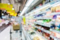 Abstract Defocused Blurred of Consumer Goods and Shopping Cart in Supermarket Store, Shop Trolley Basket in Department Store. Royalty Free Stock Photo