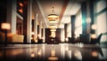 Abstract defocused empty empty beautiful interior of hotel entrance, defocused hotel hallway.