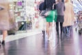 Abstract defocused motion blurred young people walking in the shopping center, urban lifestyle concept. For background Royalty Free Stock Photo