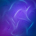 Abstract deformation of grid. Template of grid distort. Wavy mesh structure. Vector illustration isolated on blue background