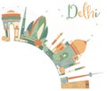 Abstract Delhi Skyline with Color Landmarks and Copy Space.