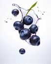 Delicious fresh blueberries splash diet nutrition white background