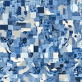 Abstract Denim and Blue Patchwork Collage with Varied Textures