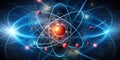 Abstract depiction of atomic structure showcasing orbiting electrons and a central nucleus, illustrating fundamental principles of Royalty Free Stock Photo