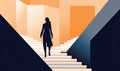 Abstract depiction of career woman climbing a staircase Creating using generative AI tools