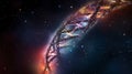 An abstract depiction of the DNA molecule floating in the vast expanse of space. Generative AI Royalty Free Stock Photo