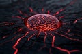 Abstract depiction of a glowing brain emerging from a cracked dark surface Royalty Free Stock Photo