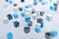 Abstract depiction of interconnected cubes in blue, black, and white colors symbolizing technology and networking Royalty Free Stock Photo