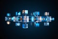 an abstract depiction of interconnected glowing cubes and spheres representing data flow Royalty Free Stock Photo