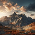 An abstract depiction of a mountain range, with jagged peaks rising up into the sky.