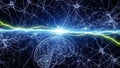 Abstract Depiction of Neural Network and Brain Activity with Glowing Blue and Yellow Electrical Impulses Royalty Free Stock Photo
