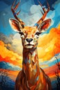 Abstract Stag Sunrise. AI generation