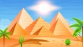 Abstract Desert Background Summer With Pyramids, Sun, Sand, Cactus Vector Nature Landscape Royalty Free Stock Photo