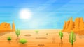 Abstract Desert Background Summer With Sun, Sand, Cactus Vector Nature Landscape Royalty Free Stock Photo