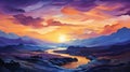 Fantasy Sunset Valley Painting: A Psychedelic Illustration By Patrick Brown