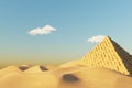 Abstract Desert Dune cliff sand with Egyptian Pyramid and clean blue sky. Surreal minimal Desert natural landscape background. Royalty Free Stock Photo