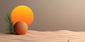 Abstract desert landscape with sun, sphere, and green plant for modern design projects Royalty Free Stock Photo