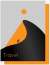 Abstract desert, mountain, sun, traveler, tourism minimalist logo