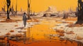 Abstract Desert Painting: Futuristic Fantasy With Pensive Stillness