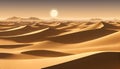 abstract desert scene with triangular sand dunes and a single circular sun, using sharp lines and subtle gradients