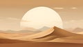 abstract desert scene with triangular sand dunes and a single circular sun, using sharp lines and subtle gradients