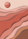 Abstract desert summer background with paper waves for banner, invitation, poster or website design. Paper cut style, 3d