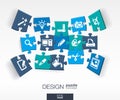 Abstract design background with connected color puzzles, integrated flat icons. 3d infographic concept with technology, app