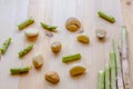 Abstract design background vegetables on a wooden background. Royalty Free Stock Photo