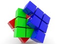 Abstract design from blue and green and red colored toy cubes Royalty Free Stock Photo