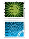 Abstract design on blue and green stamps