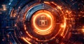 An abstract design captures the essence of cybersecurity, featuring a glowing padlock and vibrant data protection elements in a