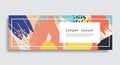 Abstract design with colorful brush strokes in blue, pink, teal, yellow, and black,