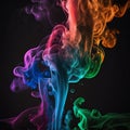 Abstract design of a colorful smoke cloud. Colorful rainbow of dust particles closeup on black background