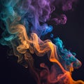 Abstract design of a colorful smoke cloud. Colorful rainbow of dust particles closeup on black background