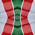 abstract design with cuts of fabric in green, white and red color, background and texture